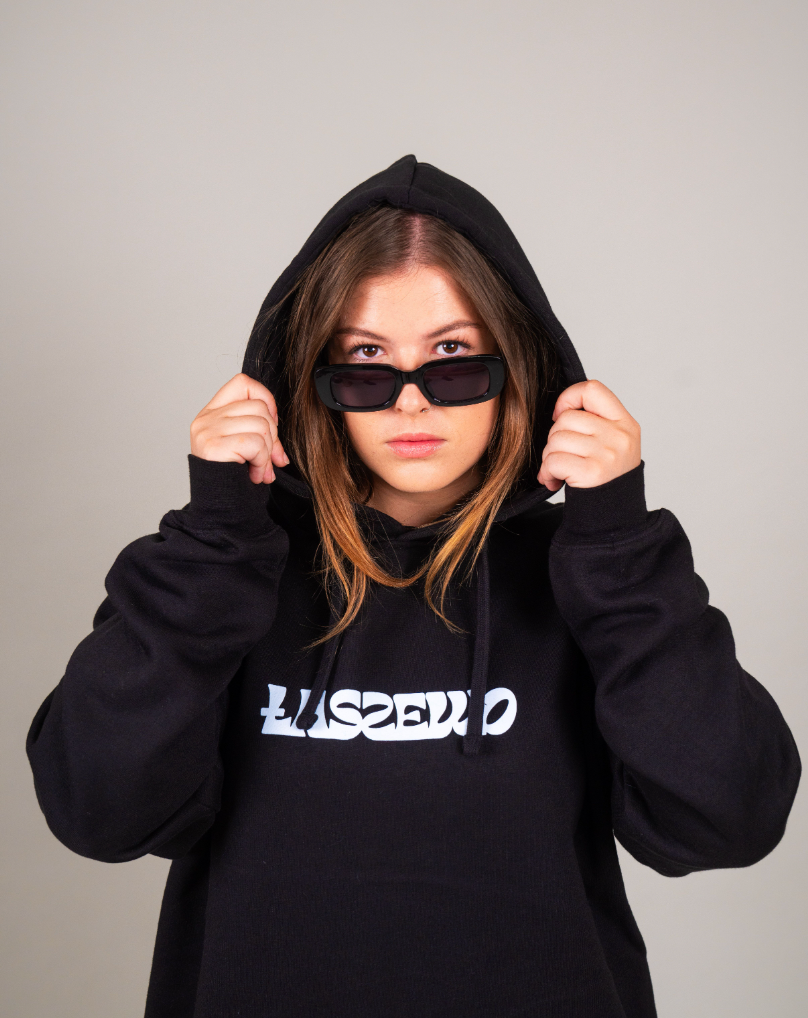 Black hoodie white discount logo