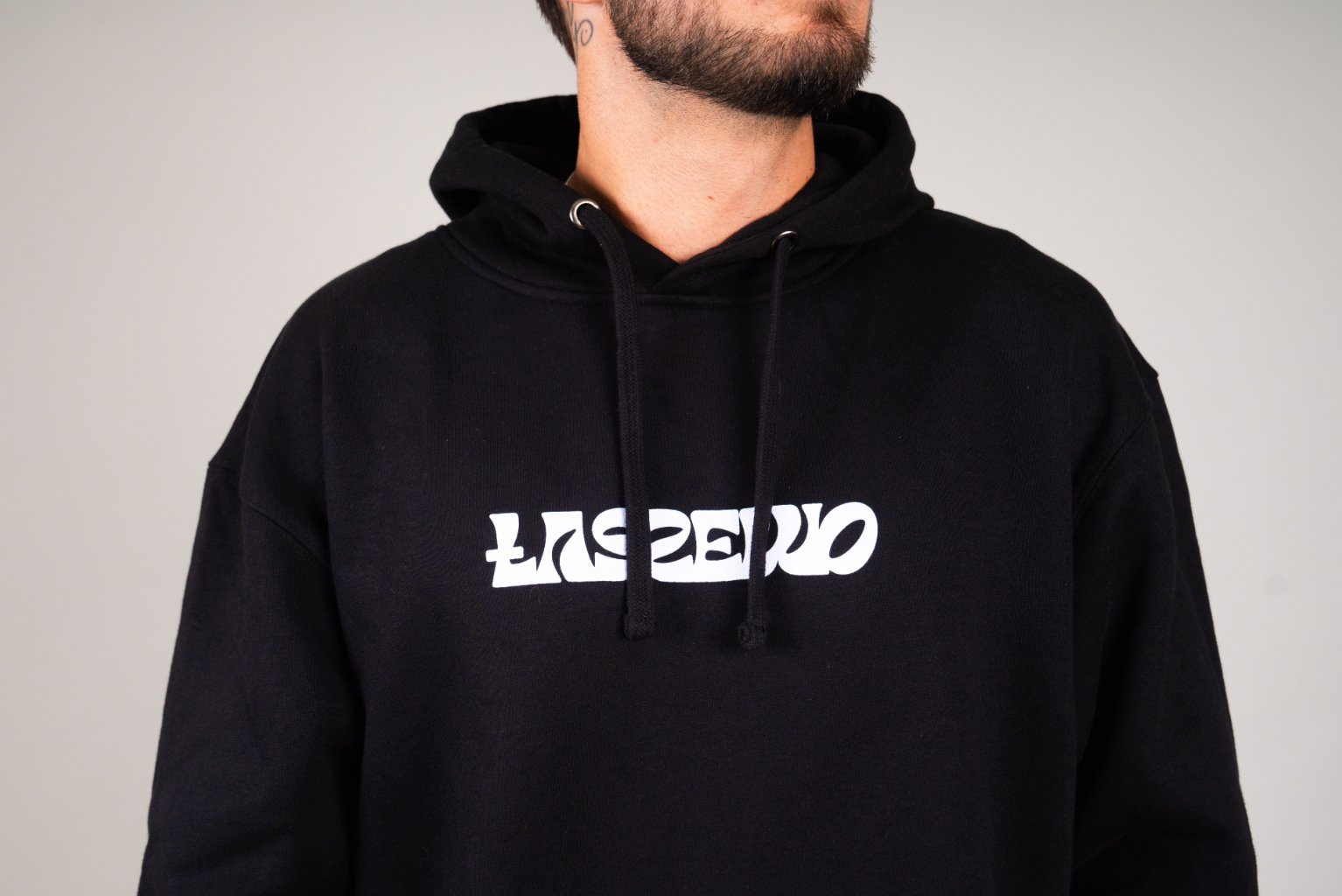 Black Hoodie with white logo on front